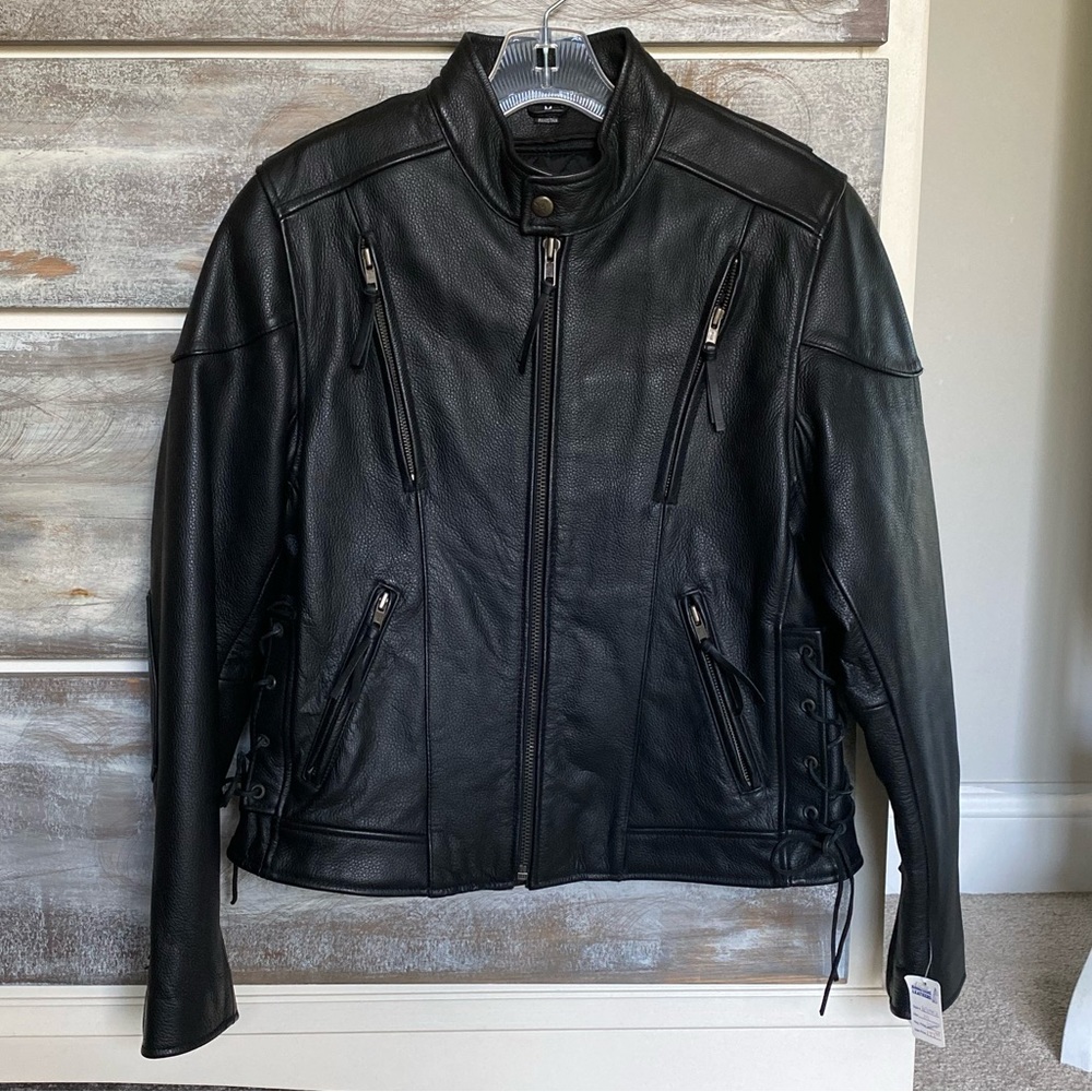 First Leather Apparel Black Leather Biking Jacket